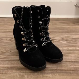 Black suede heeled winter booties